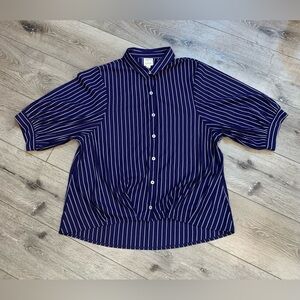 Classic Clean Coastal Casual Nautical Navy Striped On-Trend Women's Blouse